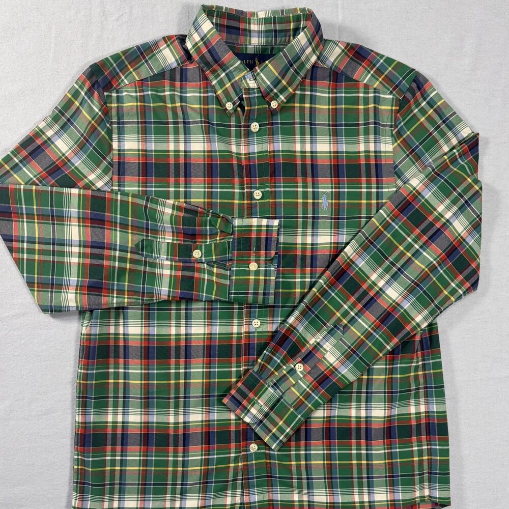 Polo Ralph Lauren Shirt Boys Size 14/16 Plaid Long Sleeve Performance Button Up